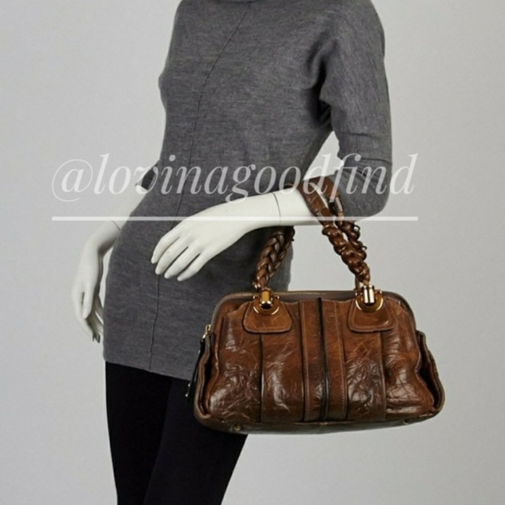 CHLOE Brown Heloise Leather Braided Handle Bag EUC